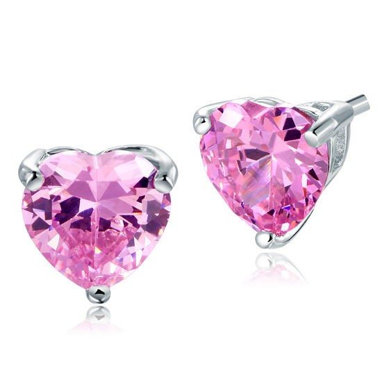 Bridal 2 Carat Pink Heart Cut Stud 925 Sterling Silver Stud Earrings Jewelry