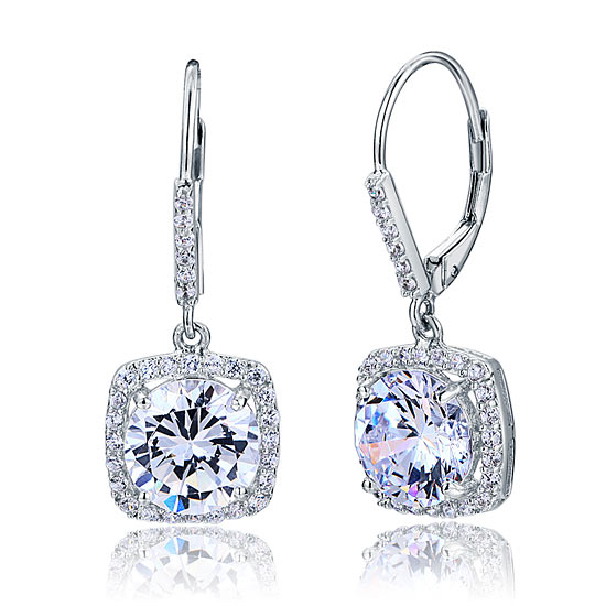 925 Sterling Silver Bridal Wedding Earrings Brilliant Simulated Diamond