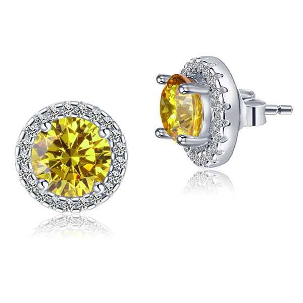 2.5 Carat Round Fancy Yellow Halo (Removable) Stud 925 Sterling Silver Earrings
