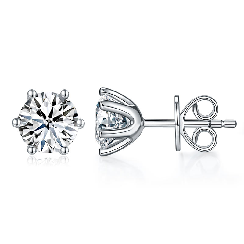 1 Carat Moissanite Diamond 6 Claws Stud Earrings 925 Sterling Silver