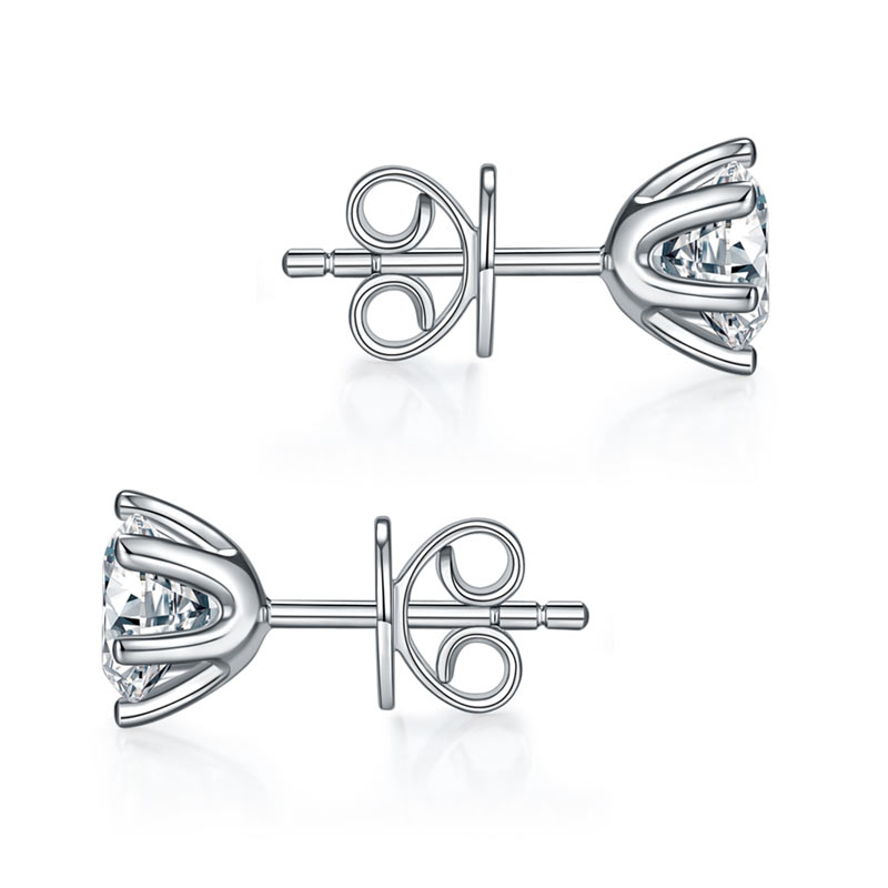 1 Carat Moissanite Diamond 6 Claws Stud Earrings 925 Sterling Silver