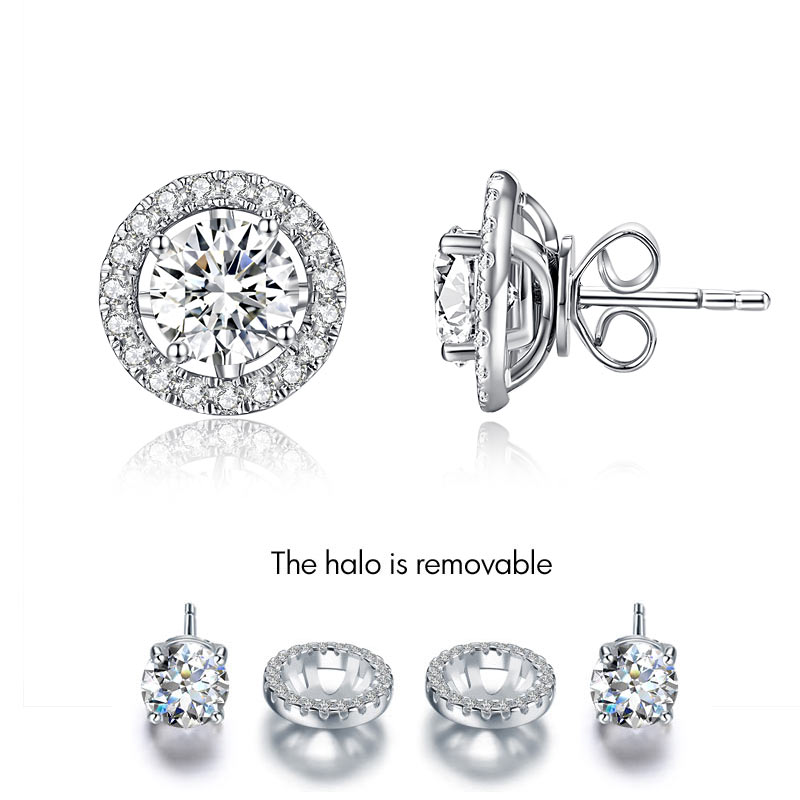 1 Carat Moissanite Diamond 4 Claws Stud Earrings 925 Sterling Silver