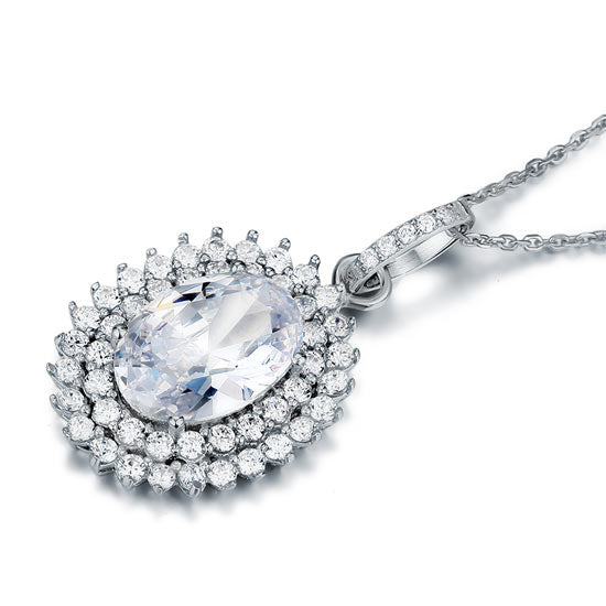 6 Carat Oval Cut Simulated Diamond Sterling 925 Silver Flower Pendant Necklace