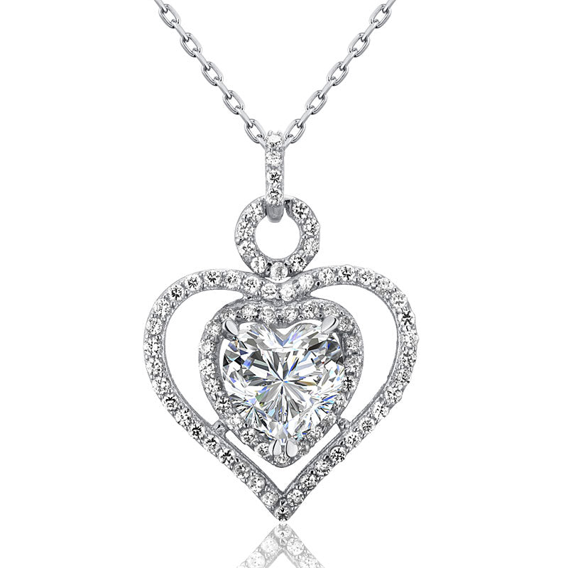 3 Carat Simulated Diamond 925 Sterling Silver Heart Pendant Necklace