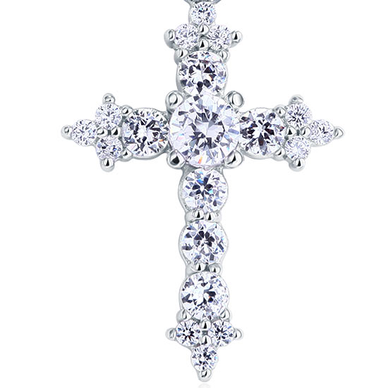 Round Cut Simulated Diamond 925 Sterling Silver Cross Pendant Necklace