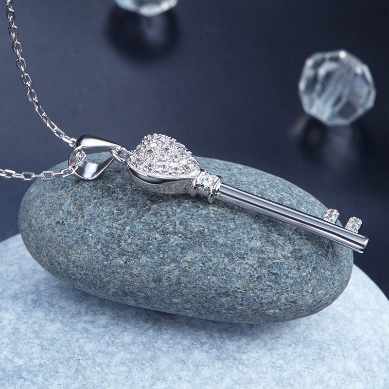 Love Key 925 Sterling Silver Cross Pendant Necklace