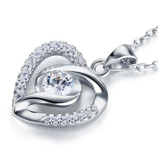 Simulated Diamond Heart 925 Sterling Silver Pendant Necklace