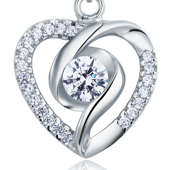 Simulated Diamond Heart 925 Sterling Silver Pendant Necklace