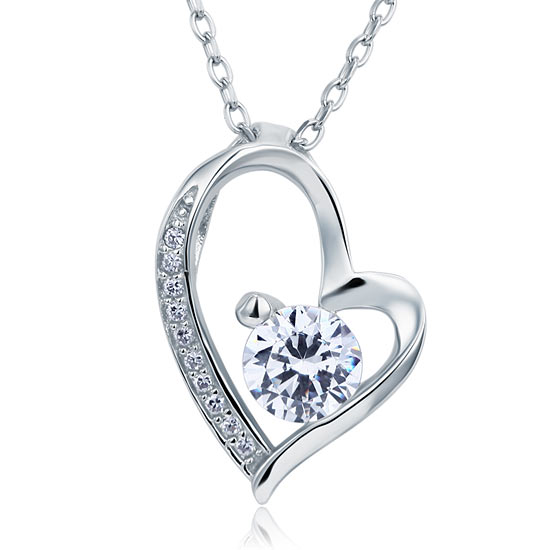 1 Carat Simulated Diamond Heart 925 Sterling Silver Pendant Necklace