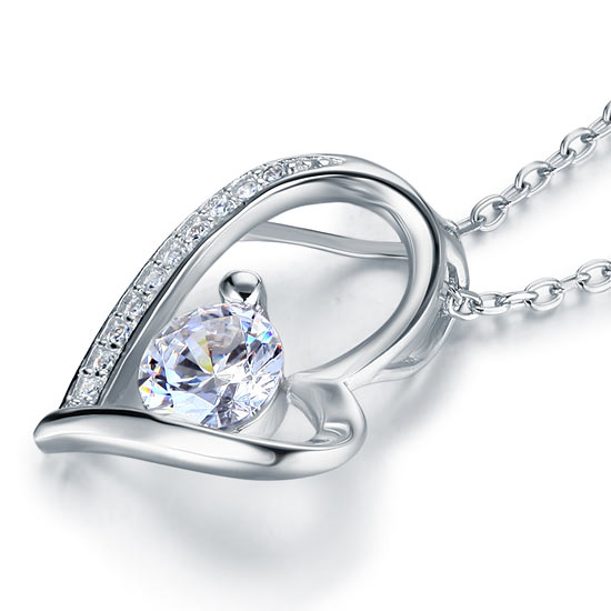 1 Carat Simulated Diamond Heart 925 Sterling Silver Pendant Necklace