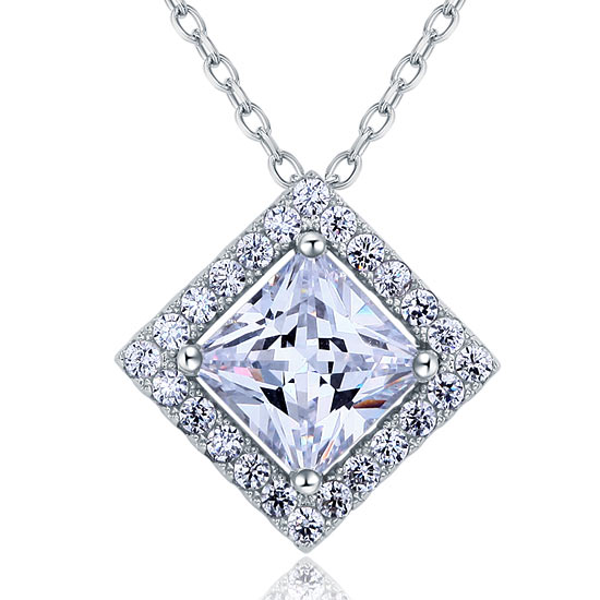 1.5 Carat Princess Cut Simulated Diamond 925 Sterling Silver Pendant Necklace