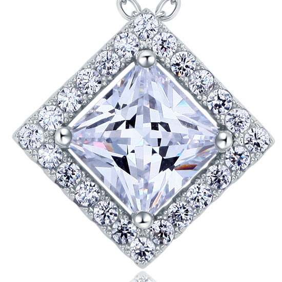 1.5 Carat Princess Cut Simulated Diamond 925 Sterling Silver Pendant Necklace