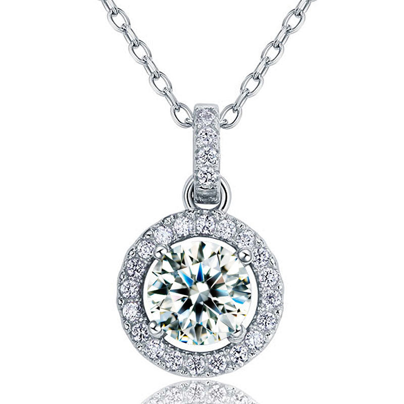 1 Carat Round Cut Simulated Diamond Bridal 925 Sterling Silver Pendant Necklace