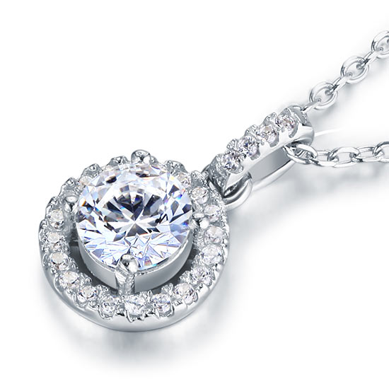 1 Carat Round Cut Simulated Diamond Bridal 925 Sterling Silver Pendant Necklace