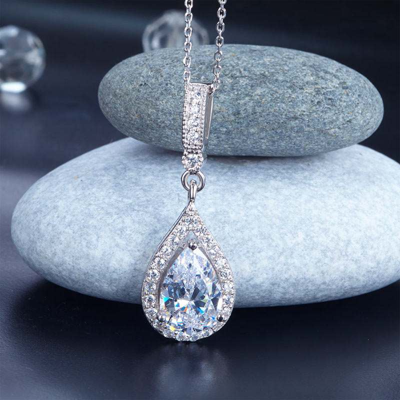 925 Sterling Silver Fashion Bridesmaid Pendant Necklace Bridal Wedding Tear Drop