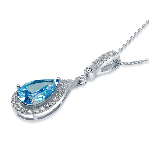 925 Sterling Silver Fashion Bridesmaid Blue Pendant Necklace Bridal Wedding Tear Drop