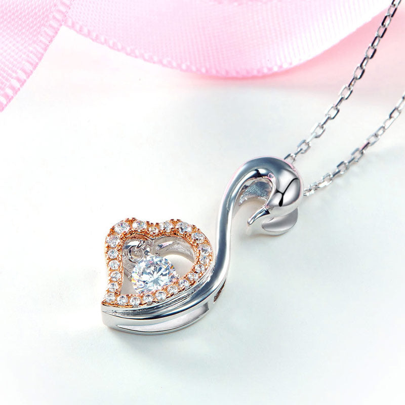 Swan Dancing Stone Pendant Necklace 925 Sterling Silver Good for Wedding Bridesmaid Gift