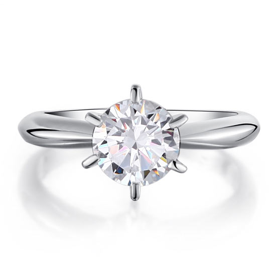 6 Claws Simulated Diamond Engagement Ring 925 Sterling Silver Classic