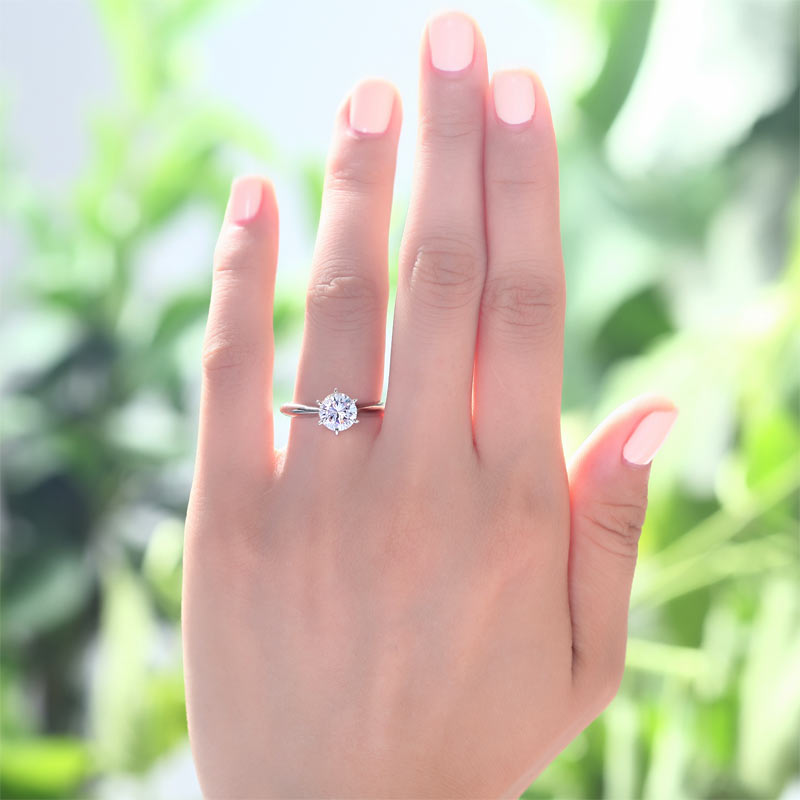 1 Carat Simulated Diamond Engagement Ring 925 Sterling Silver Classic 6 Claws