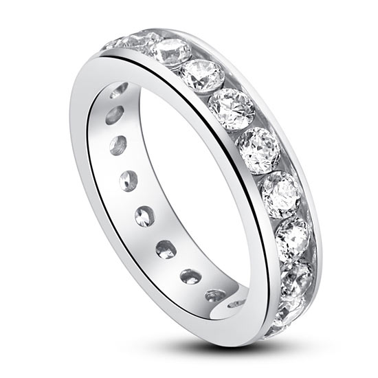 Channel Setting Simulated Diamond 925 Sterling Silver Eternity Band Wedding Anniversary Ring