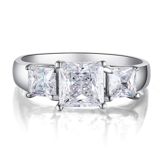 1.5 Carat 3-Stones Simulated Diamond 925 Sterling Silver Wedding Anniversary Ring