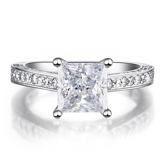 1.5 Carat Princess Cut Simulated Diamond 925 Sterling Silver Wedding Engagement Ring