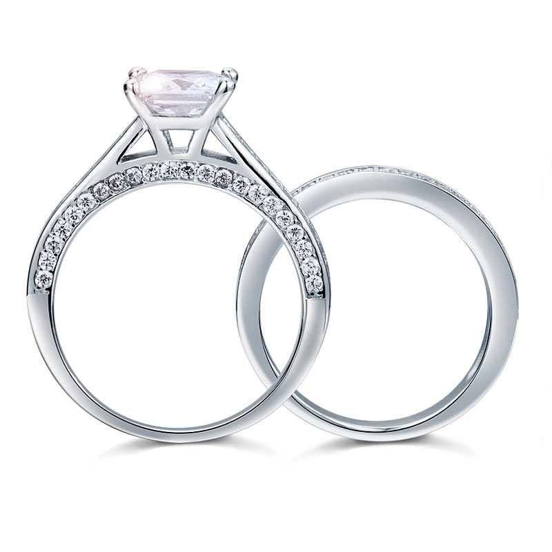 1.5 Carat Princess Cut Simulated Diamond 925 Sterling Silver 2-Pcs Wedding Engagement Ring Set