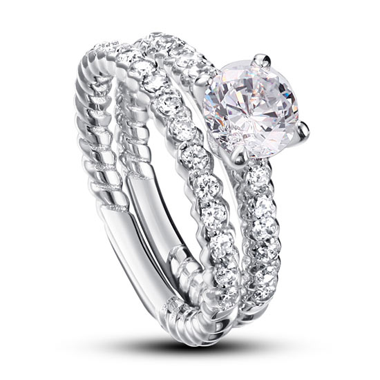 Simulated Diamond 925 Sterling Silver 2-Pcs Wedding Engagement Ring Set