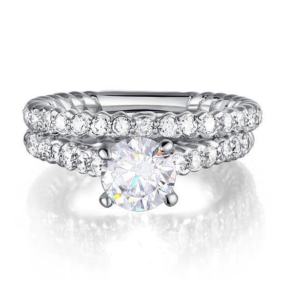 Simulated Diamond 925 Sterling Silver 2-Pcs Wedding Engagement Ring Set
