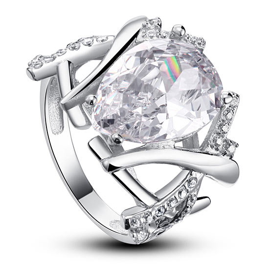 4 Carat Pear Cut Simulated Diamond 925 Sterling Silver Wedding Anniversary Ring