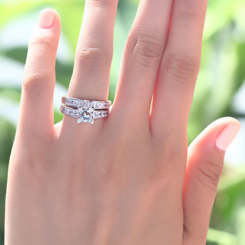1 Ct Simulated Diamond 925 Sterling Silver Wedding Engagement Ring Set
