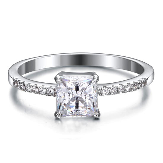 1 Carat Simulated Princess Diamond Engagement Sterling 925 Silver Ring