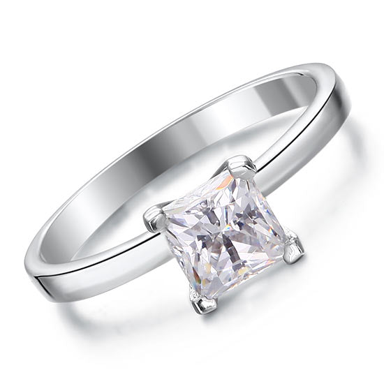 1 Carat Princess Simulated Diamond Engagement Sterling 925 Silver Ring