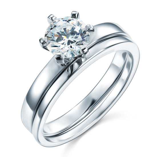 Sterling 925 Silver 1.25 Carat Simulated Diamond 2-Pc Ring Set 6 Claws