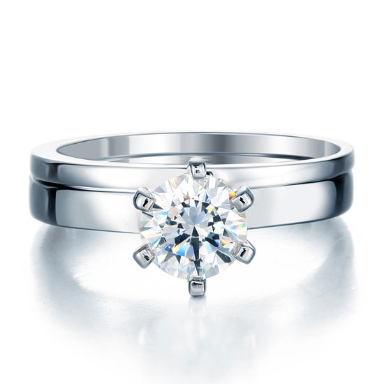 Sterling 925 Silver 1.25 Carat Simulated Diamond 2-Pc Ring Set 6 Claws