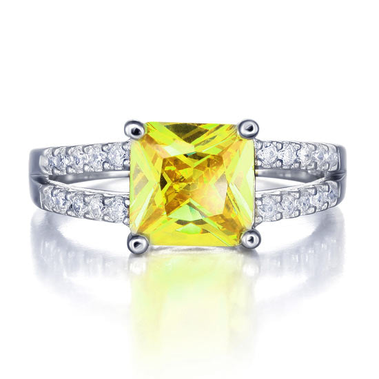 Yellow Canary Color 2 Carat Simulated Diamond Sterling Silver 925 Ring