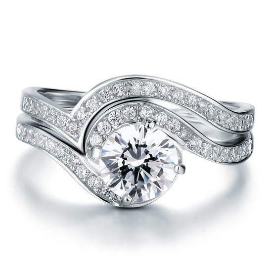 1.25 Carat Simulated Diamond Bridal Engagement 2-Pcs Sterling 925 Silver Ring Set