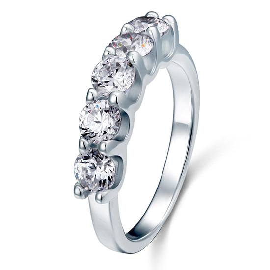 1.25 Carat Five Stone Simulated Diamond Solid Sterling 925 Silver Bridal Ring