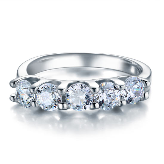 1.25 Carat Five Stone Simulated Diamond Solid Sterling 925 Silver Bridal Ring