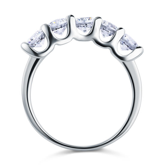 1.25 Carat Five Stone Simulated Diamond Solid Sterling 925 Silver Bridal Ring
