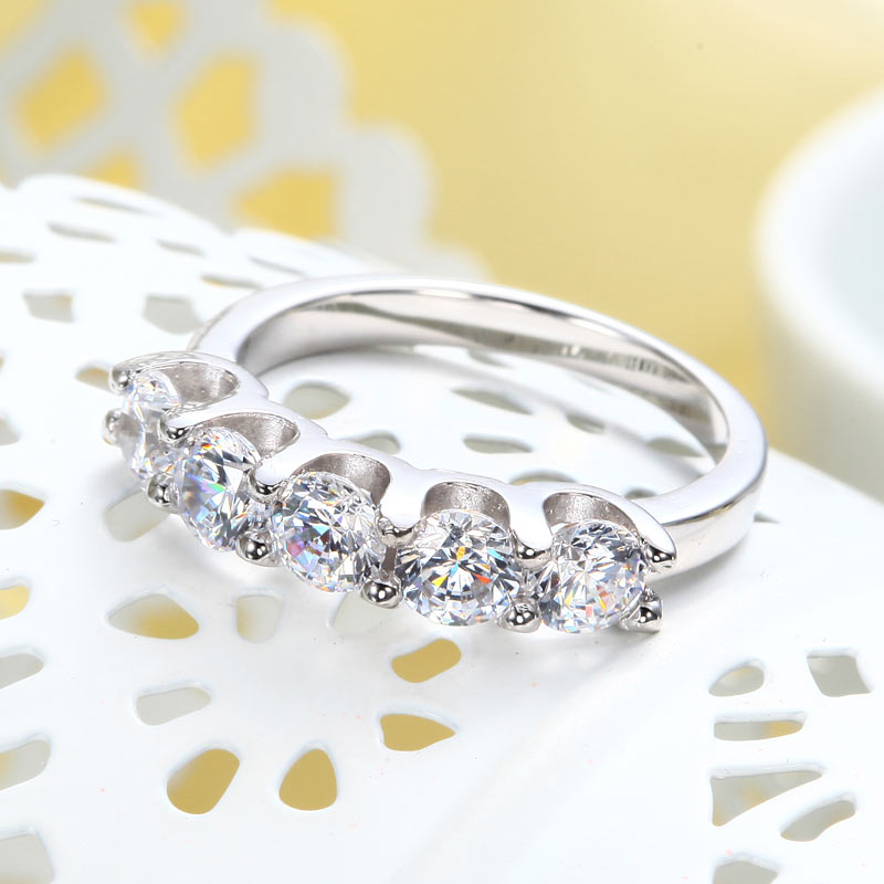 1.25 Carat Five Stone Simulated Diamond Solid Sterling 925 Silver Bridal Ring