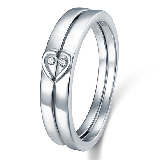 Heart Simulated Diamond 2-Pc Solid Sterling 925 Silver Wedding Ring Set