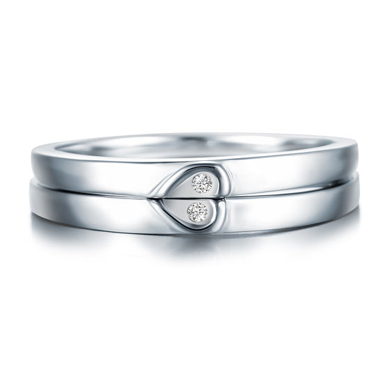 Heart Simulated Diamond 2-Pc Solid Sterling 925 Silver Wedding Ring Set