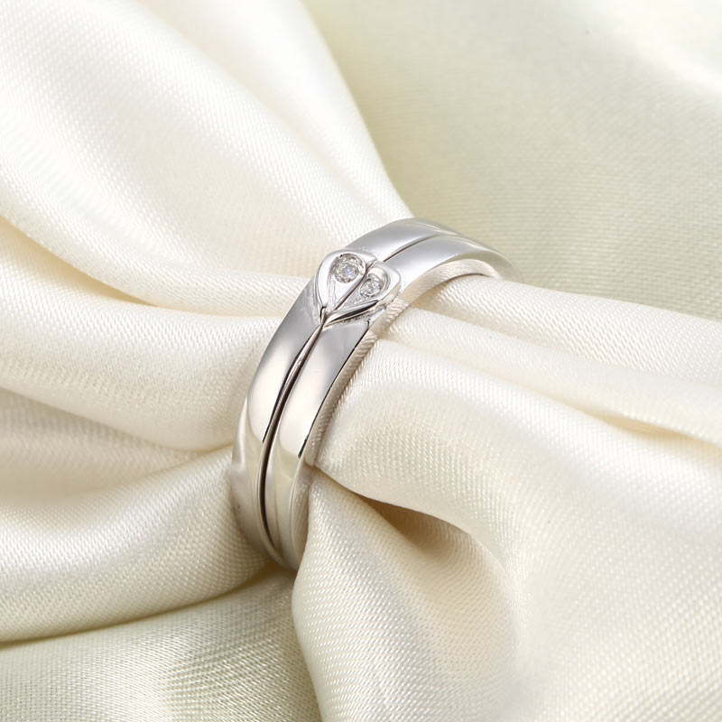 Heart Simulated Diamond 2-Pc Solid Sterling 925 Silver Wedding Ring Set