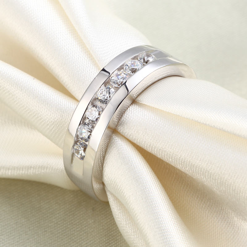 Men's Wedding Band Solid Sterling 925 Silver Simulated Diamond Ring