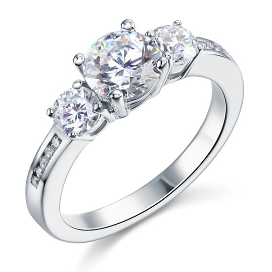 3 Stone Simulated Diamond Solid Sterling 925 Silver Ring