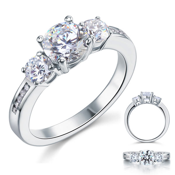 3 Stone Simulated Diamond Solid Sterling 925 Silver Ring