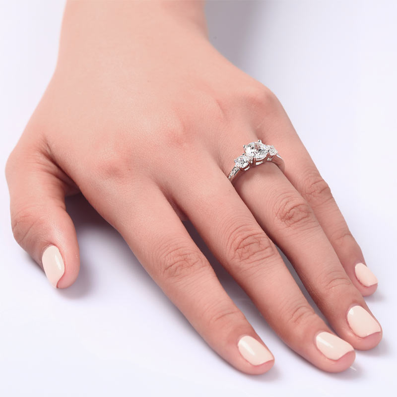 3 Stone Simulated Diamond Solid Sterling 925 Silver Ring