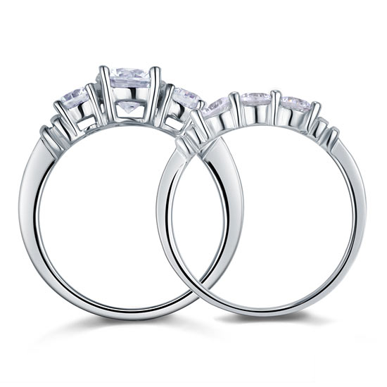 Simulated Diamond 2-Pc Solid Sterling 925 Silver Ring Set