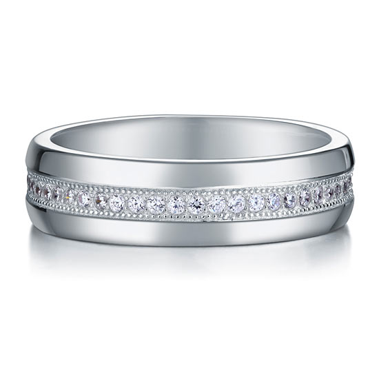 Men's Wedding Band Solid Sterling 925 Silver Simulated Diamond Ring